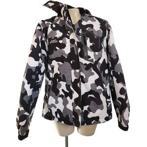 Pooluly Mens Camo Ski Jacket Black  Hooded fleece Winter Snowboard Coat L ski